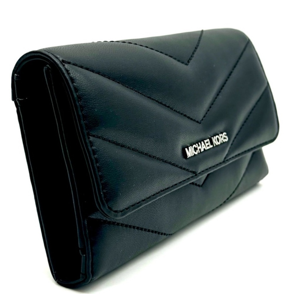 Michael Kors Large Quilted Trifold Wallet Black/Silver - Picture 4 of 9
